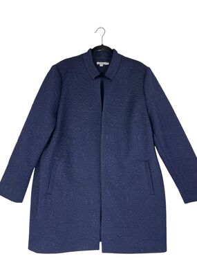 Chico’s Jacquard Topper Blue Plus Sz 20 Long Coat Textured Classic